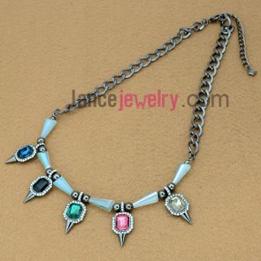 
Romantic girl series sweater chain necklace with several blue crystals conical beads

