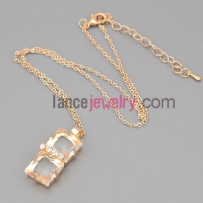 Shiny necklace with gold brass and metal chain decorate rhinestone and crystsal pendant