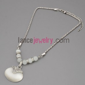 Pure necklace with silver metal chain & alloy ring decorate cat eye pendant and rhinestone