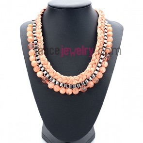 Trendy necklace decorated with orange cord and beads

