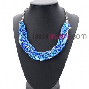 Fashion blue color necklace with many different size silver beads 