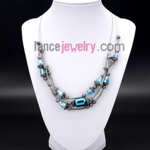Sweet necklace decorated with shining blue crystal and ccd