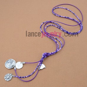 Romantic necklace with multicolor measles and alloy pendant in different shape