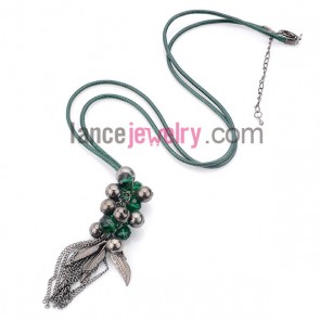 Personality necklace with wax rope decorated ccb and crystal and chain pendant 