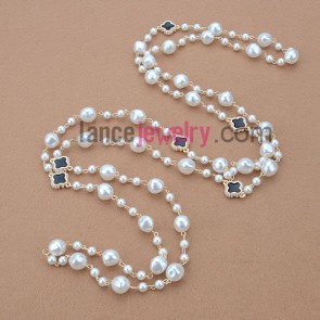 Fashion Sweater Chain Necklace with Imitation Pearl