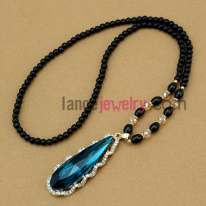 Fashion rhinestone & facet crystal drop pendant ornate strand necklace