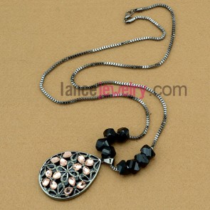 Trendy glass pendant sweater chain necklace