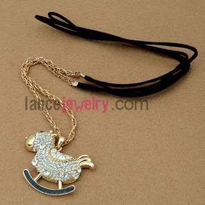 Lovely rhinestone cockhorse decoration chain necklace