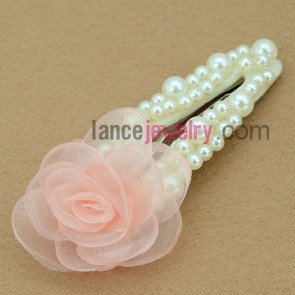 Fashion pink color flower design decoration hair clip