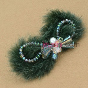 Unique green color hair clip with imitation pearls beads
