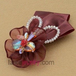 Unique hair clip with ccb and crystal maroon color based