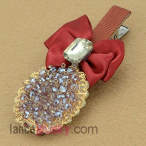 Classic marron color hair clip with ccb and crystal beads