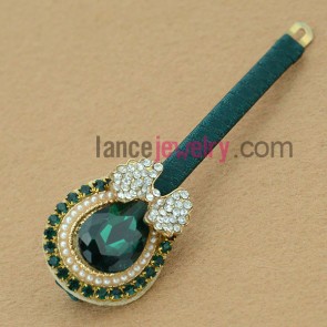 Nice green color based hair clip with rhinestone and crystal 