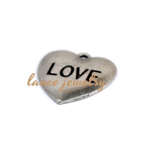 Zinc alloy pendant, a 20mm small love shaped pendant with LOVE words printed on the face