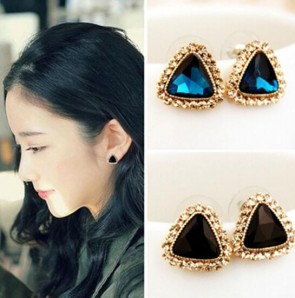 exaggerated fashion earring OL rhinestone triangle gemstone earring
